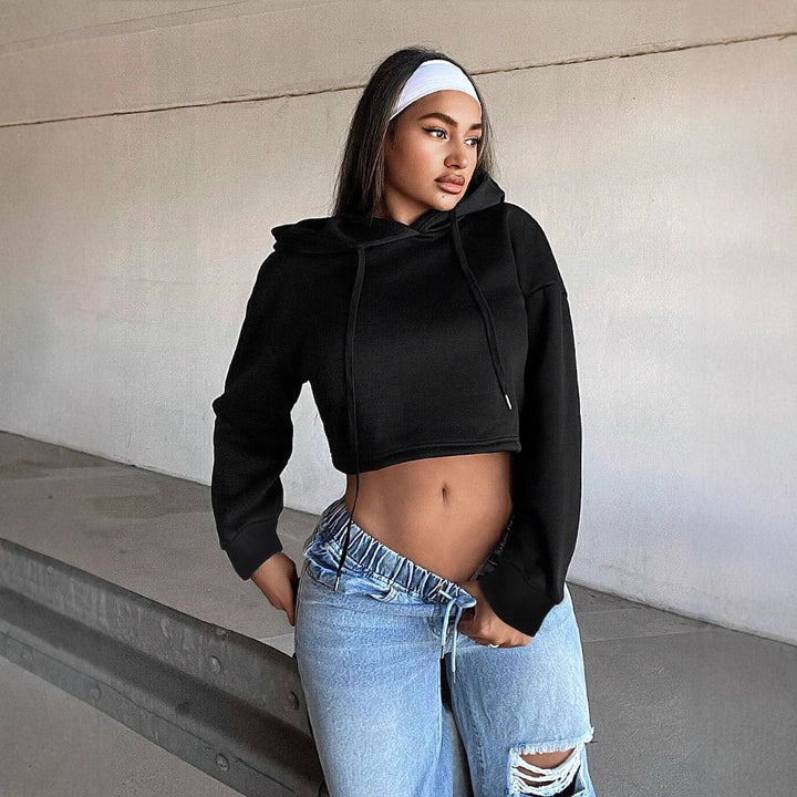 Damen cropped Sweatshirt mit lockerer Passform und Kapuze Drune