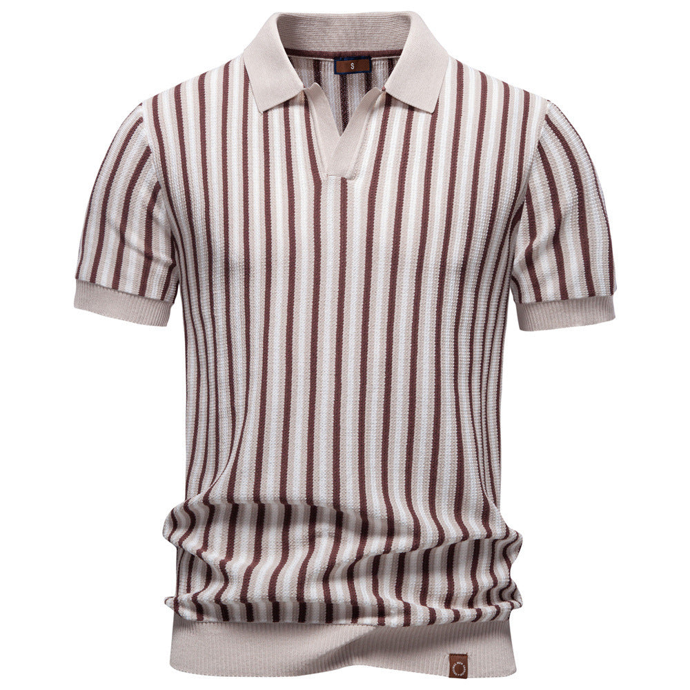Herren nan gestreiftes Strickpoloshirt kurzarm aus feiner Baumwollmischung mit Polokragen und Rippbündchen Drune