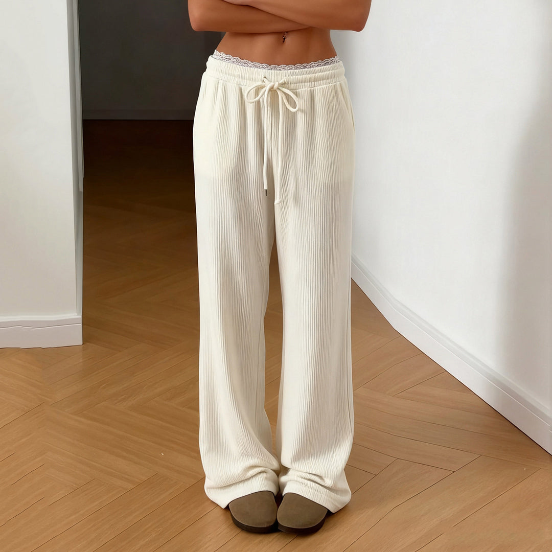 Damen Weite Lounge-Hosen mit elastischem Bund und Bindegürtel Drune
