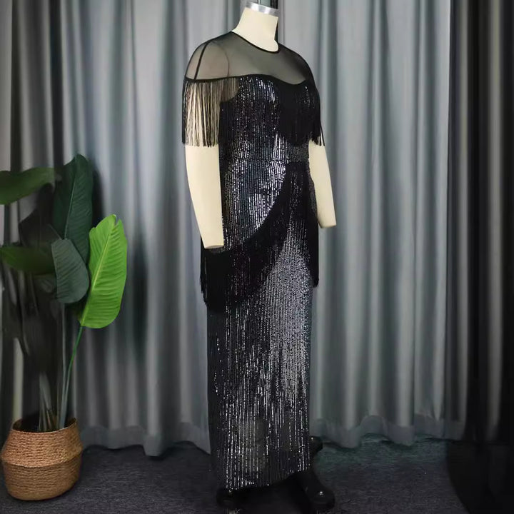 Damen Glamouröses Abendkleid mit Fransen und schimmerndem Obermaterial Drune