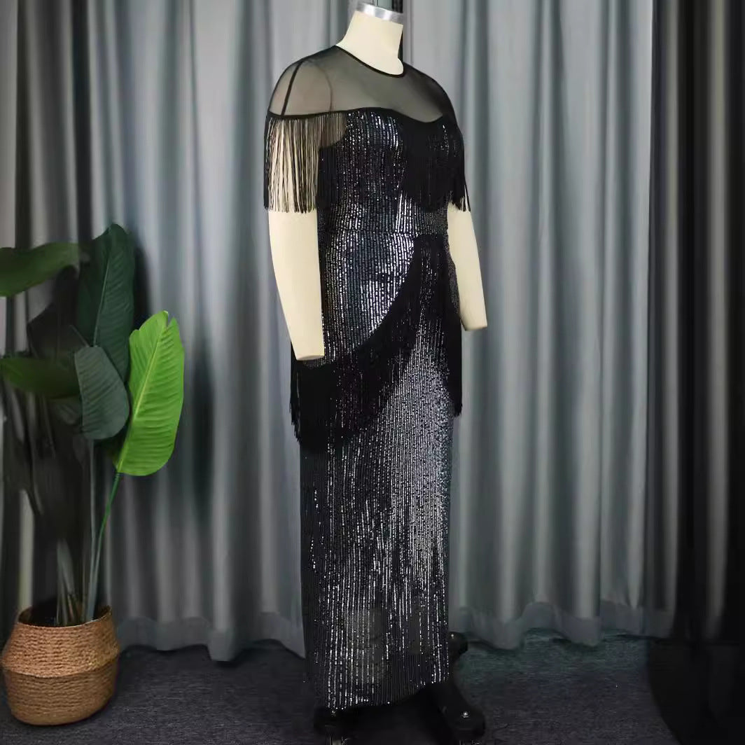 Damen glamouröses Abendkleid mit Fransen und Glitzer-Details Drune