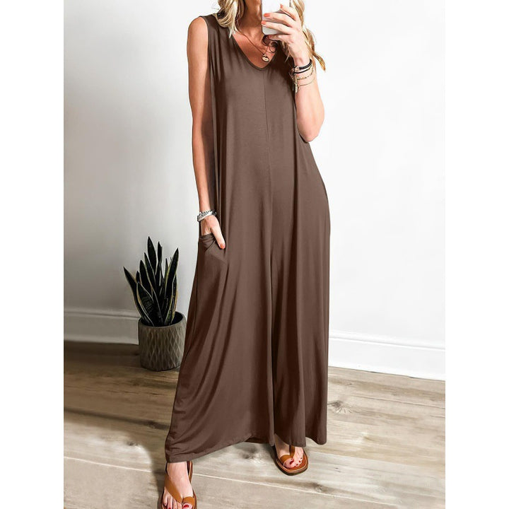 Damen Eleganter, weiter Jumpsuit mit tiefem V-Ausschnitt und praktischen Taschen Drune