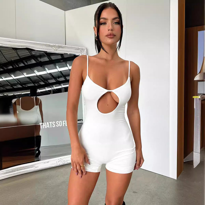 Damen figurbetonter Jumpsuit mit verführerischem Cut-Out und Spaghettiträgern Drune