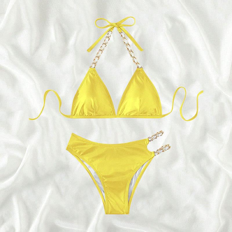 Damen Triangel-Bikini mit goldfarbenen Kettenakzenten Drune