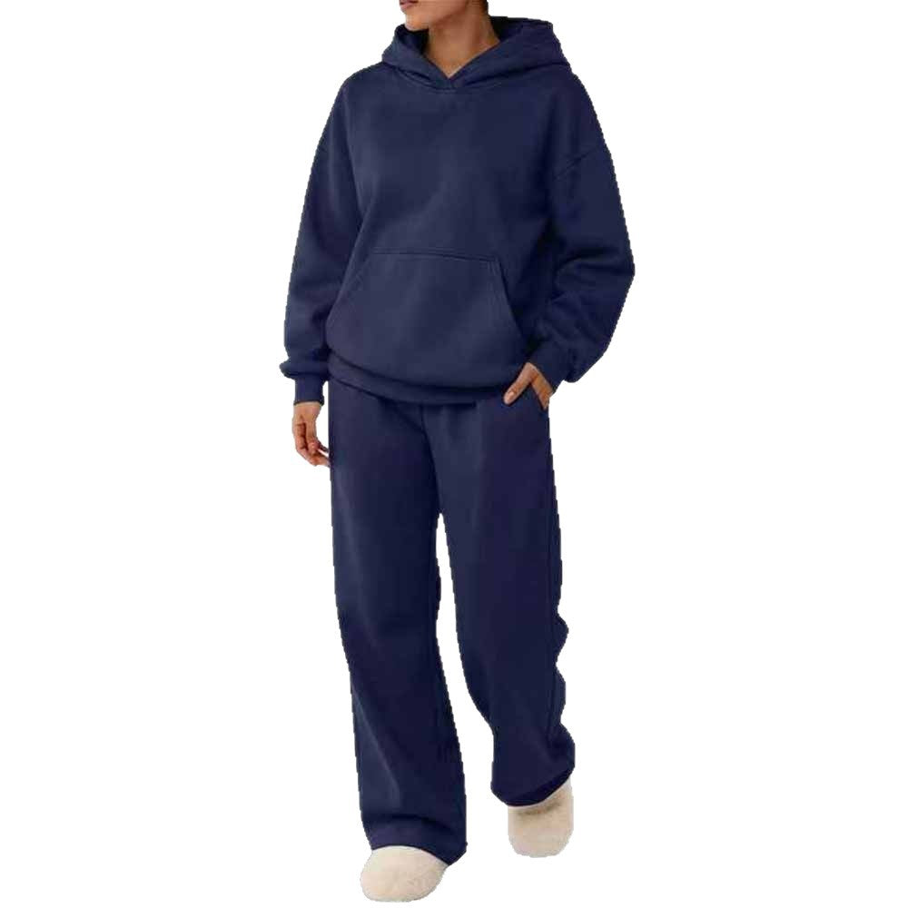 Damen nan zweiteiliges Freizeit-Lounge-Set mit Kapuzenpullover, Kängurutasche und gerader Loungehose aus weichem Baumwollmix Drune