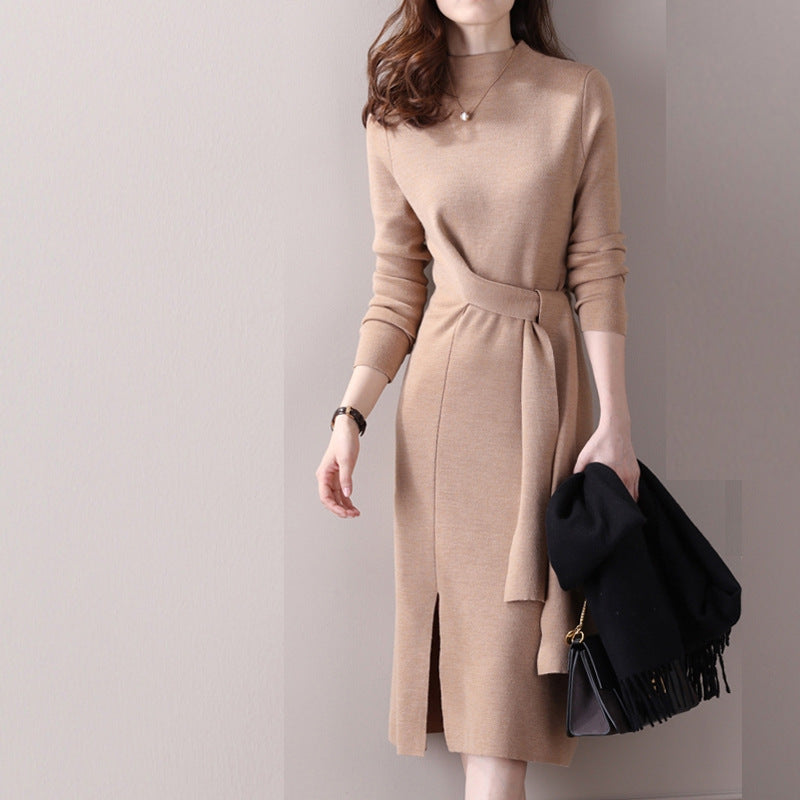 Damen elegantes Wickelkleid mit tiefem V-Ausschnitt und seitlichem Schlitz Drune