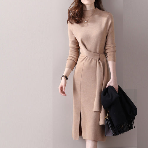 Damen elegantes Wickelkleid mit tiefem V-Ausschnitt und seitlichem Schlitz Drune