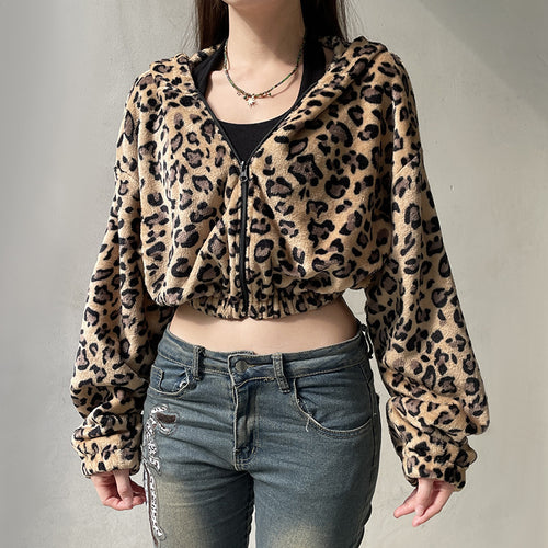 Damen modischer Marquis-Stil Hoodie mit Leopardenmuster Drune