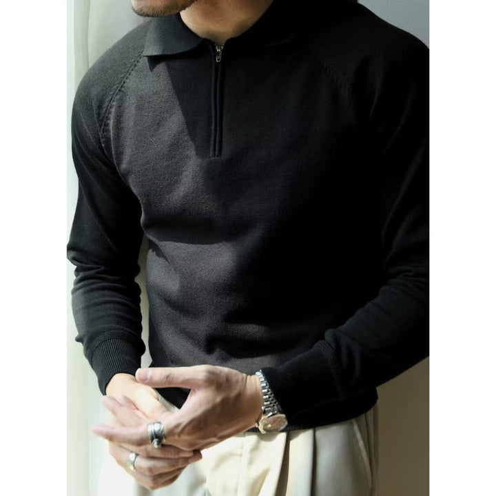 Herren Strickpullover mit kurzem Reißverschluss und sportlichem Stehkragen Drune