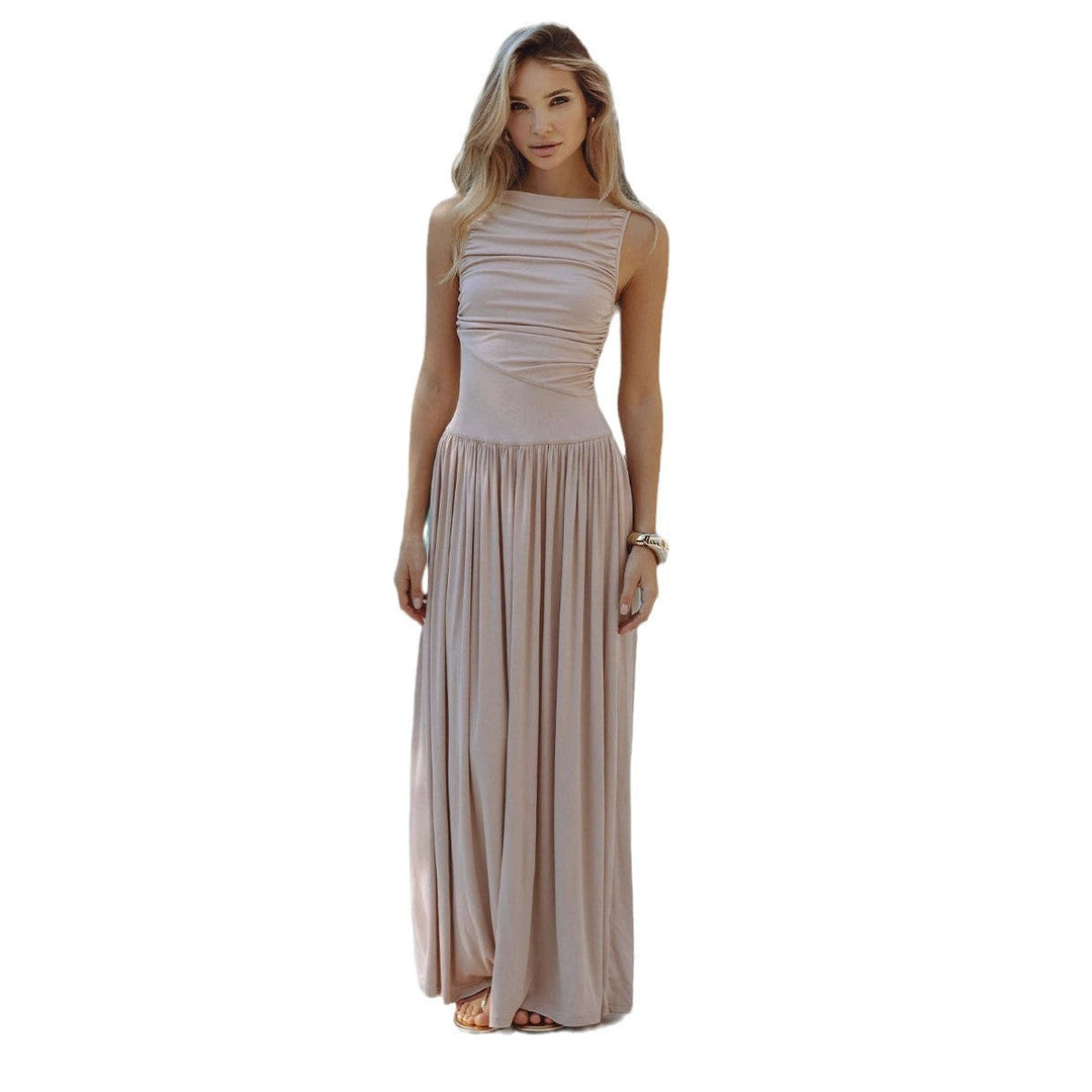 Damen Maxi-Kleid mit elegantem Faltenwurf und ärmellosem Design Drune