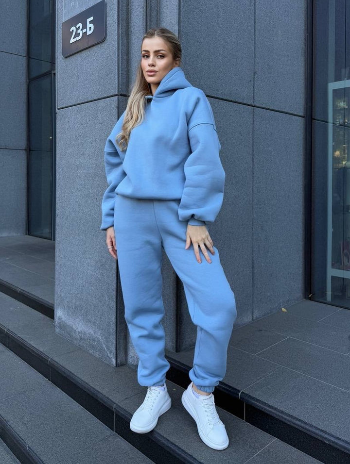 Damen Kuscheliges Freizeit-Loungewear-Set mit Kapuze und weitem Schnitt Drune
