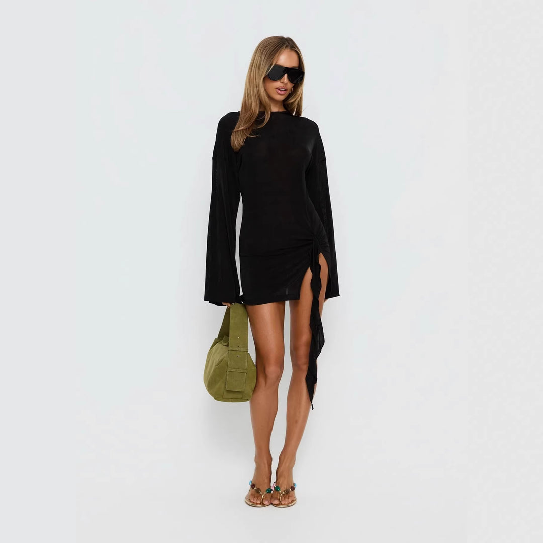 Damen Mini-Kleid mit Rüschendesign und Taillenknoten Drune