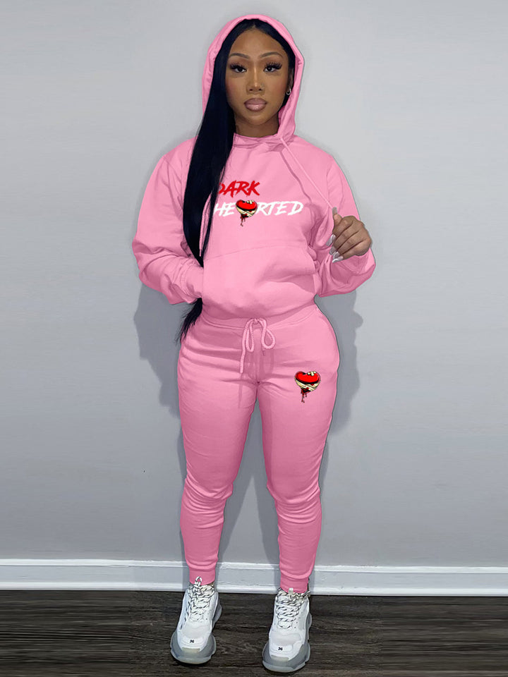 Damen Hoodie- und Jogginghose Set mit kreativem Herzmotiv Drune