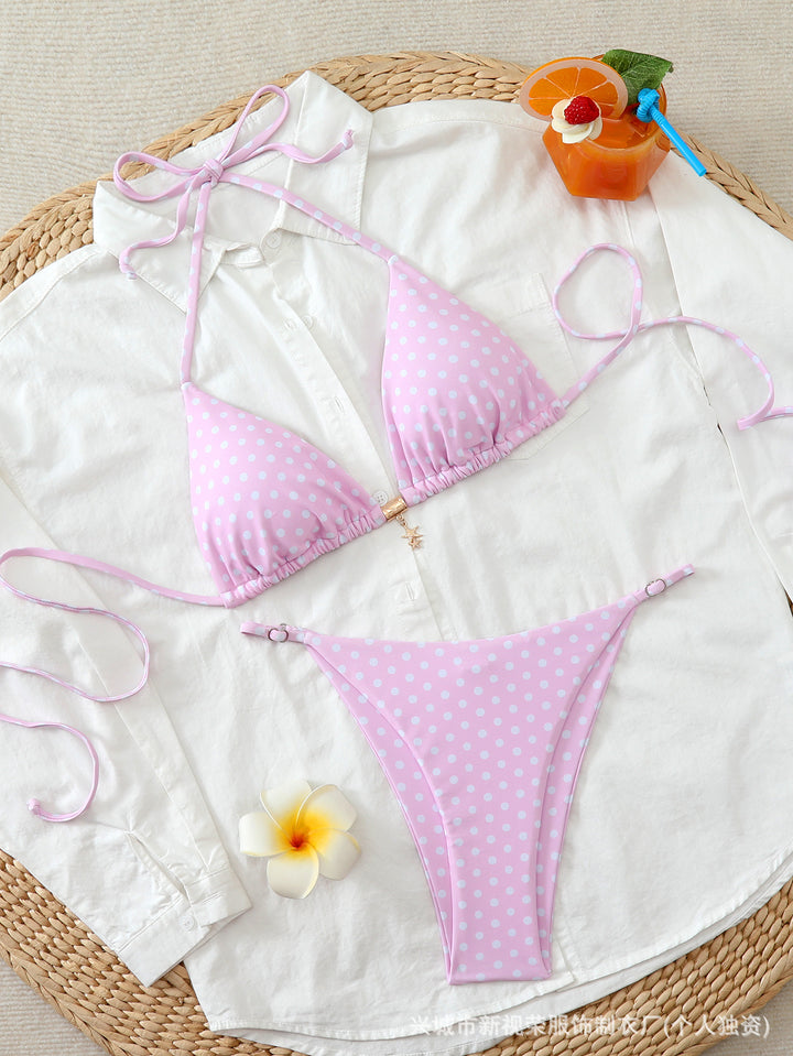 Damen Bunt gepunkteter Triangel-Bikini Drune