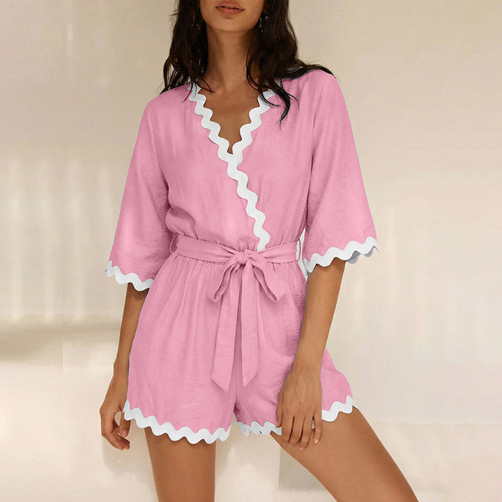 Damen lässiger Jumpsuit mit voluminösen Ärmeln und elastischem Taillenzug Drune