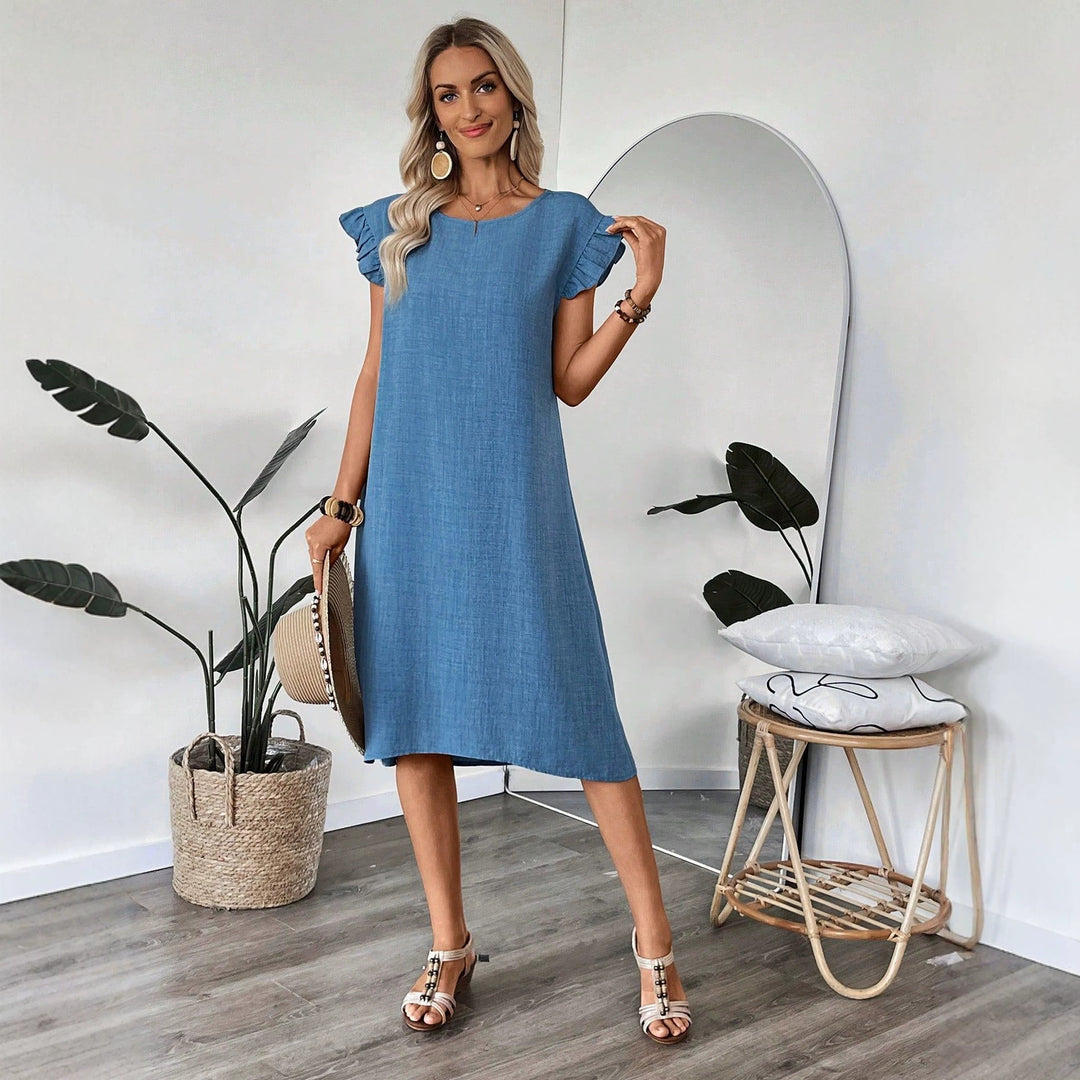 Damen lässiges Midikleid mit Rüschendetails und klassischem Schnitt Drune
