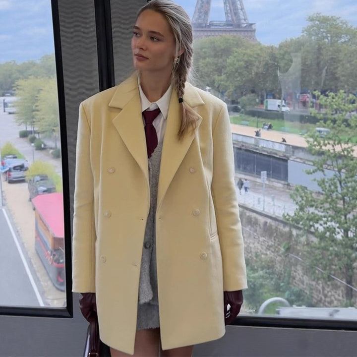 Damen eleganter Oversized-Wollmantel mit doppelter Knopfleiste und praktischen Taschen Drune