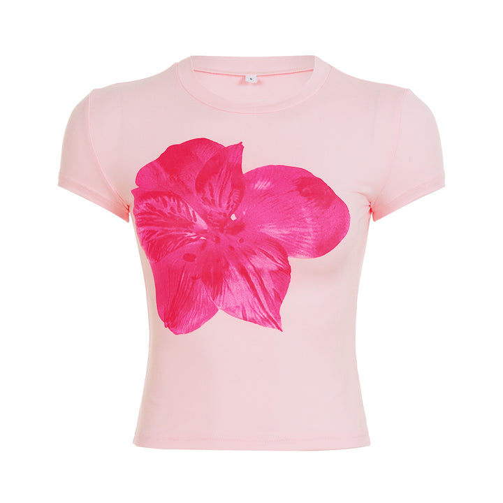 Damen T-Shirt mit floralem Druck und figurbetontem Schnitt Drune