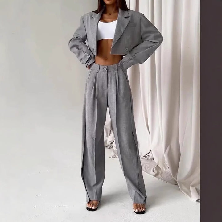 Damen modischesOversized Blazer-Ensemble mit hoch taillierten Hosen Drune