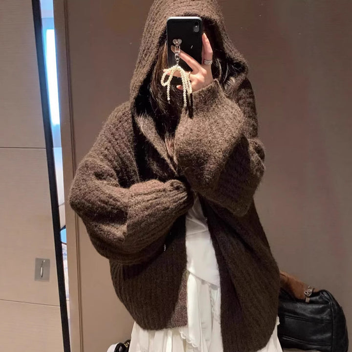 Damen Übergroßer Strickcardigan mit exquisitem Textil und legerem Schnitt Drune
