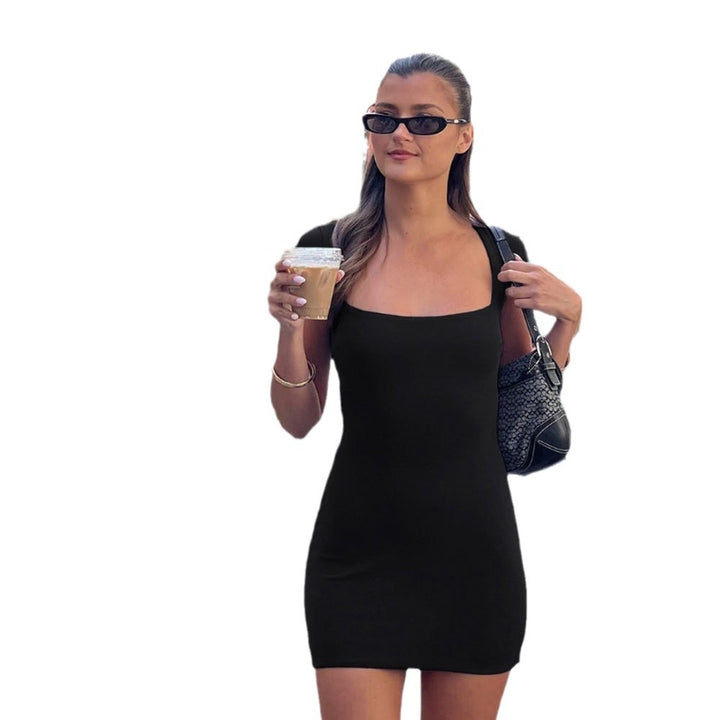 Damen figurbetontes Minikleid mit breiten Trägern und Quadrat-Ausschnitt Drune