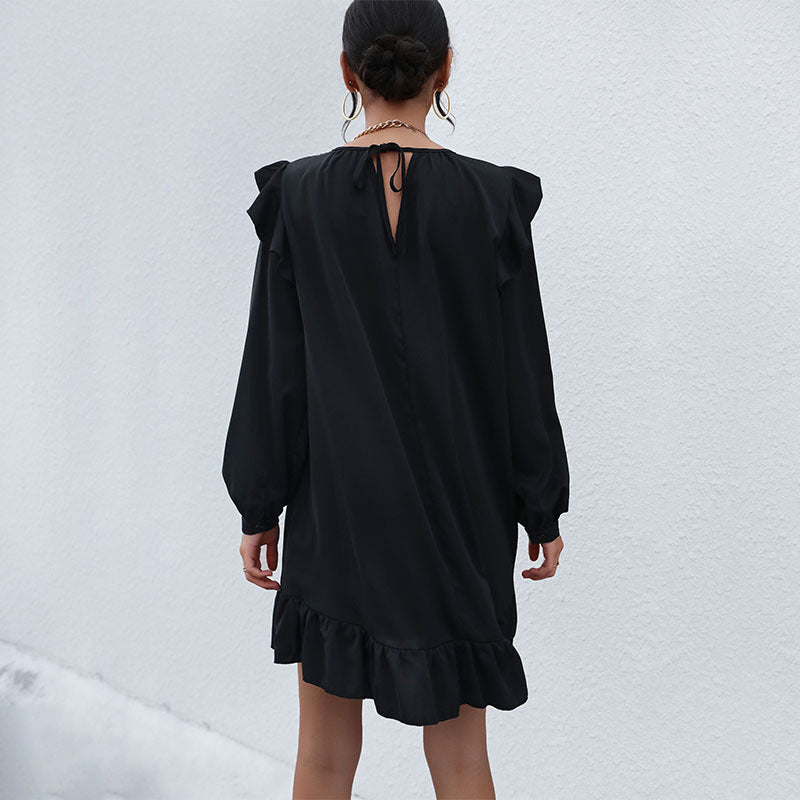 Damen lässiges Kleid mit Rüschendetails und weiten Ärmeln Drune