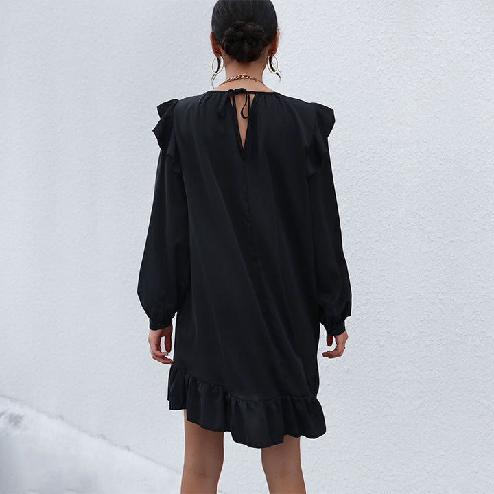 Damen lässiges Kleid mit Rüschendetails und weiten Ärmeln Drune