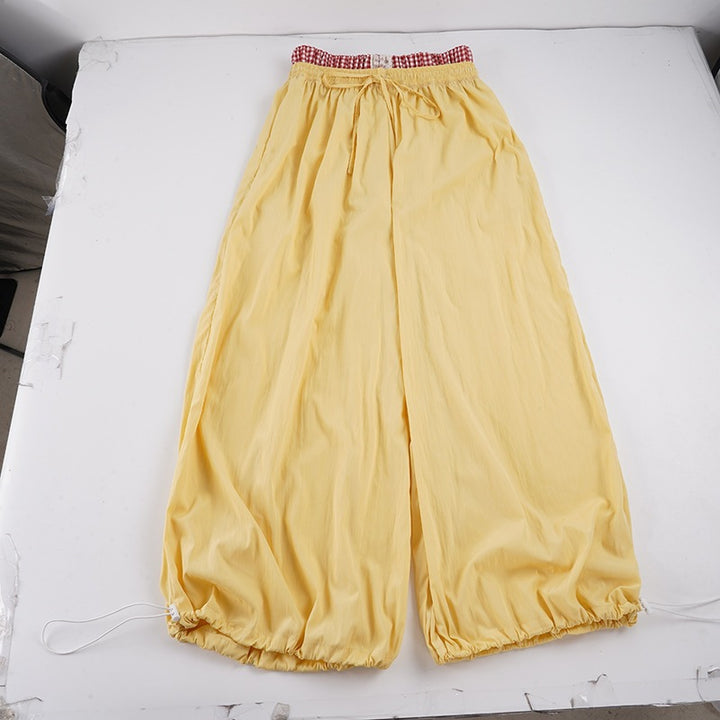 Damen Bequeme Palazzo-Hosen mit elastischem Bund und verstellbarem Kordelzug Drune