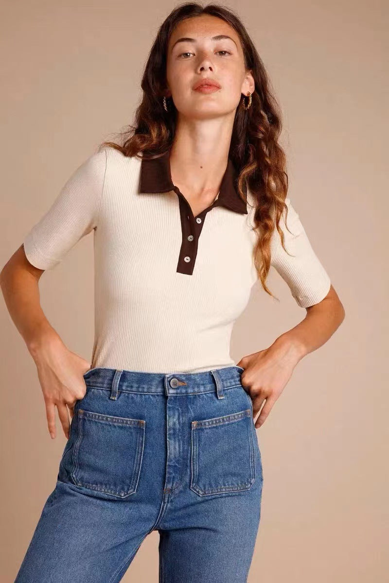 Damen Poloshirt mit strukturiertem Stoff und abgesetztem Kragen Drune