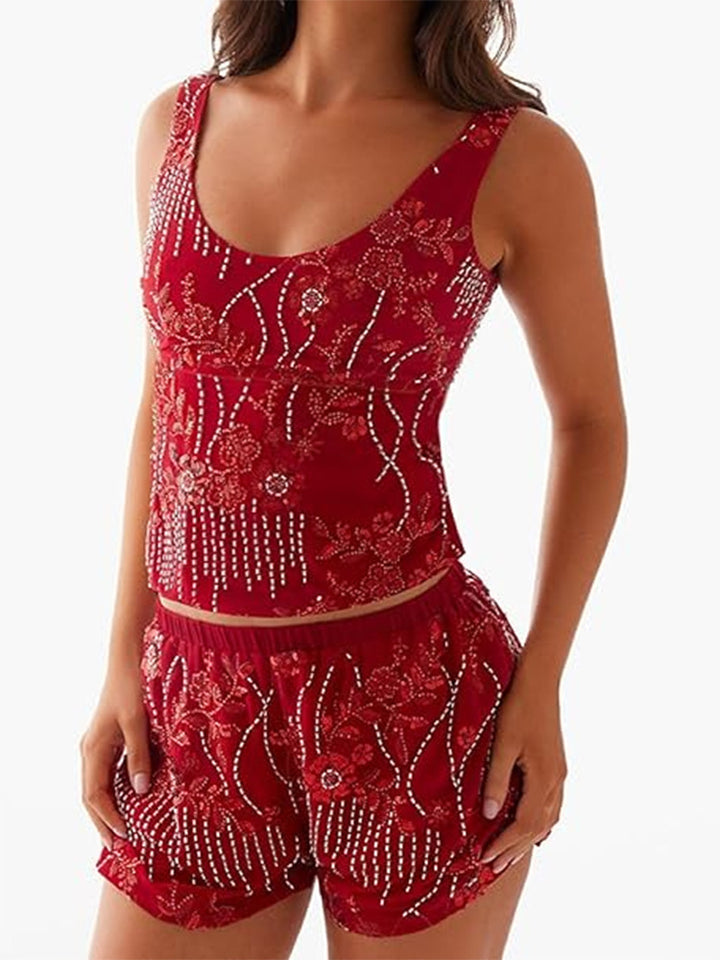 Damen Couture-Oberteil mit floralem Strassdesign und figurbetontem Schnitt Drune