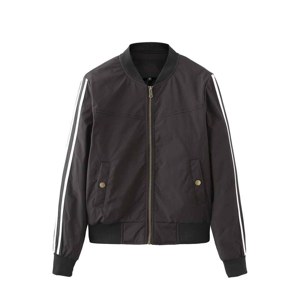Damen sportliche Bomberjacke mit modischen Seiteneinsätzen und elastischen Bündchen Drune