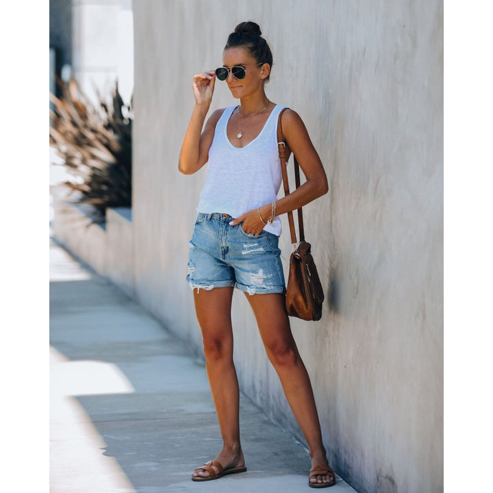 Damen Destroyed Denim Shorts Drune
