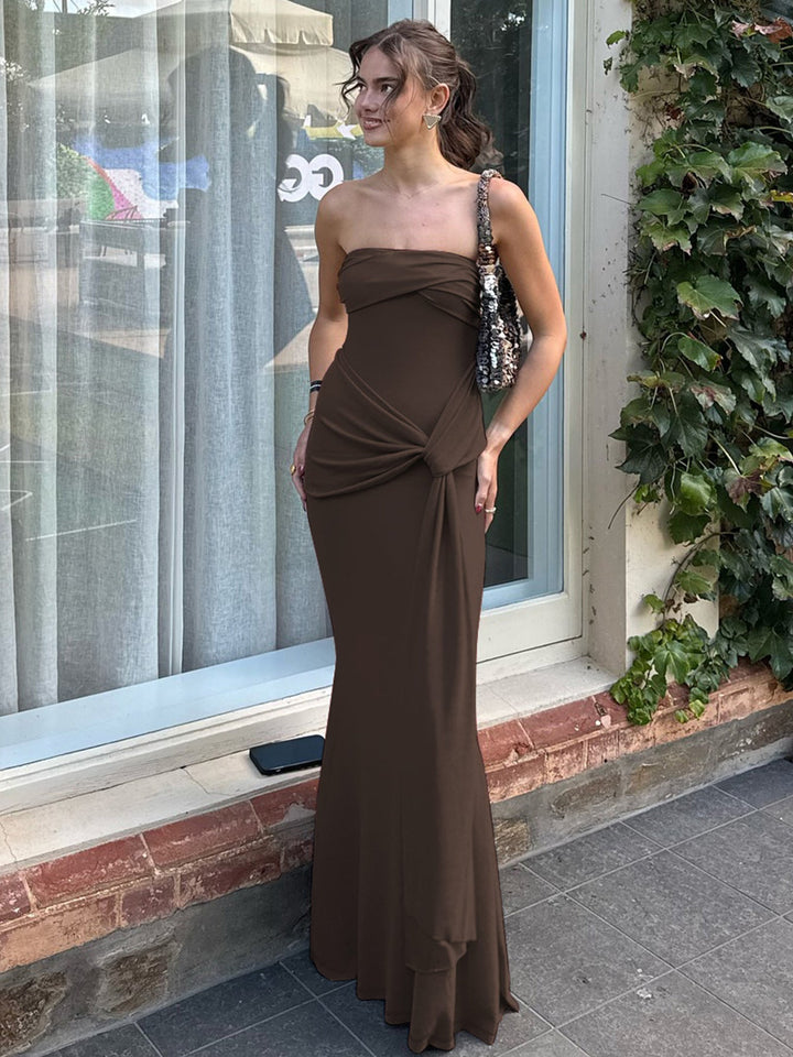 Damen Strapless Maxikleid mit raffiniertem Wickeldesign Drune
