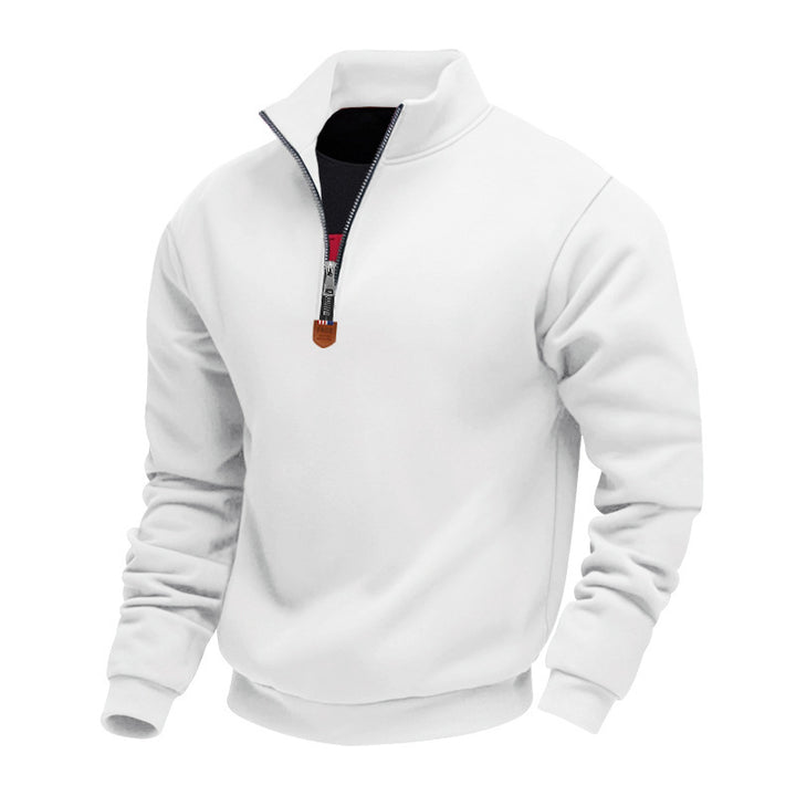 Herren nan Premium-Halbzip-Sweatshirt mit hohem Stehkragen, robustem Reißverschluss und geripptem Saum Drune