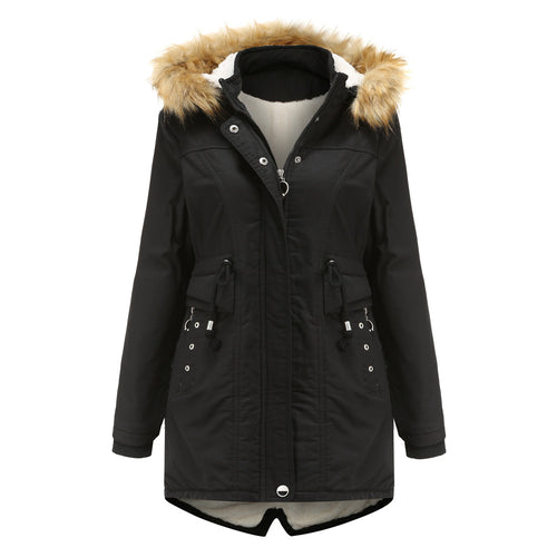 Damen moderne Parka mit abnehmbarem Kunstfellkragen und seitlichen Taschen Drune