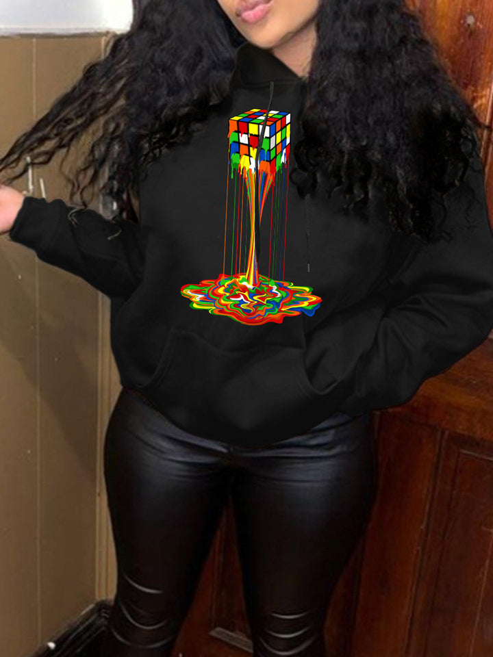 Damen Kapuzenpullover mit kreativem Rubik's Cube Design Drune