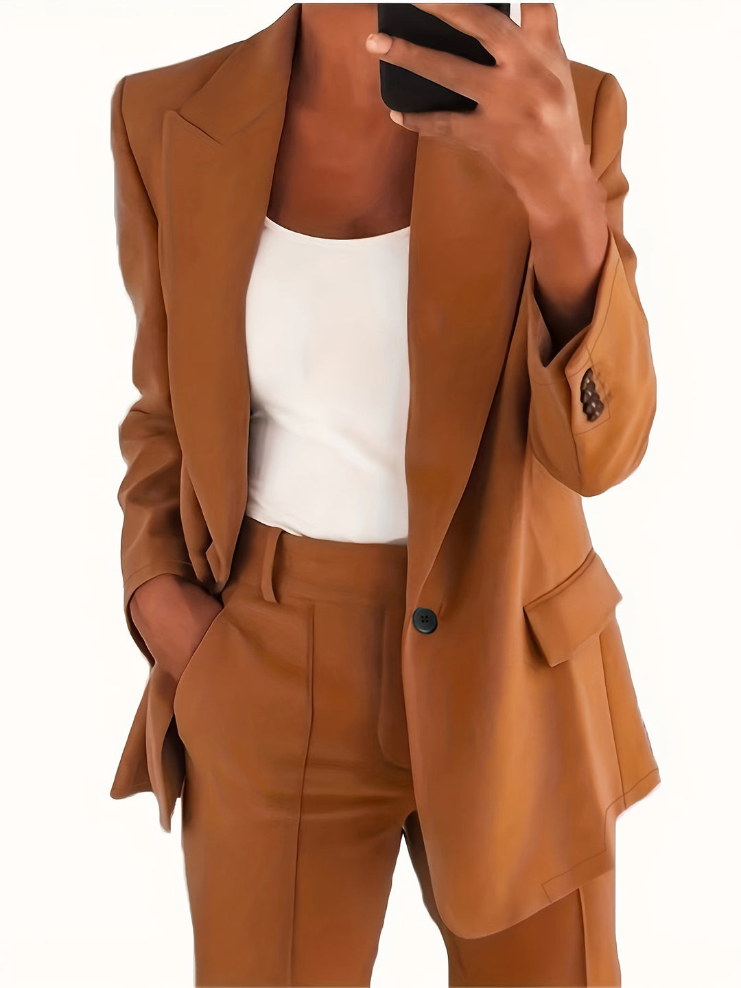 Damen nan taillierter Blazer-Hosen Businessanzug aus Stretchstoff Drune