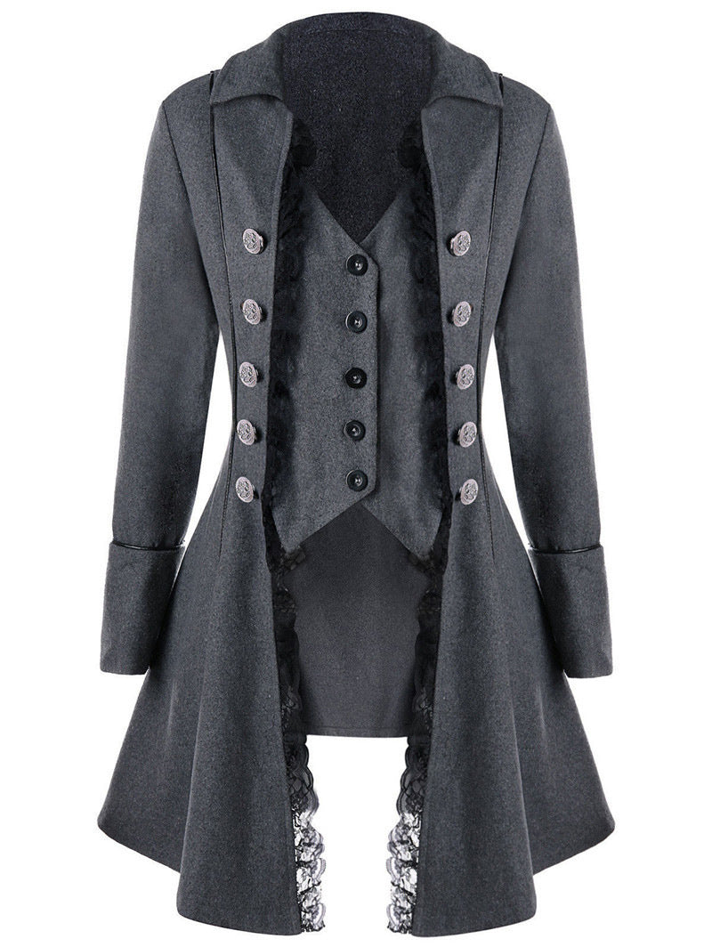 Damen eleganter Trachtenmantel mit filigranen Spitzeinsätzen und edlen Knopfdetails Drune