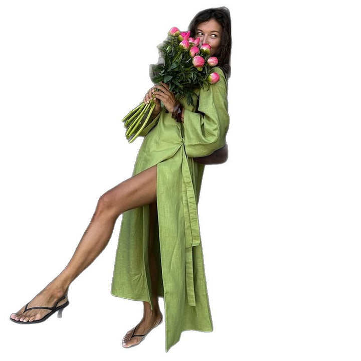 Damen luftige Leinenmaxikleid Drune