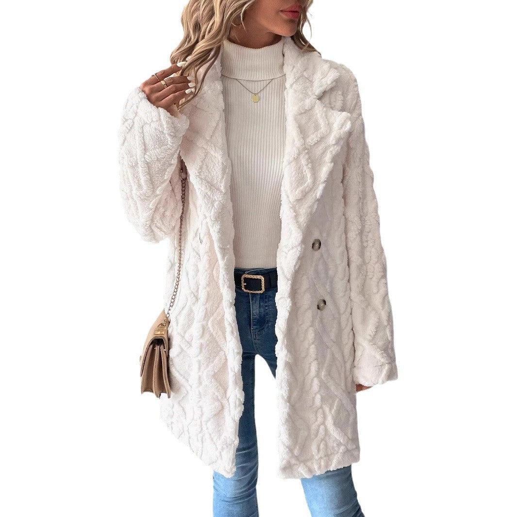 Damen Weiche Plüschjacke mit elegantem Zopfdesign Drune