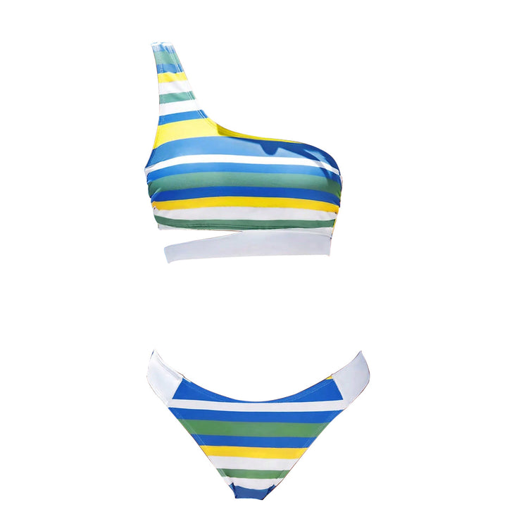 Damen One-Shoulder-Bikini mit trendigem Streifenmuster Drune
