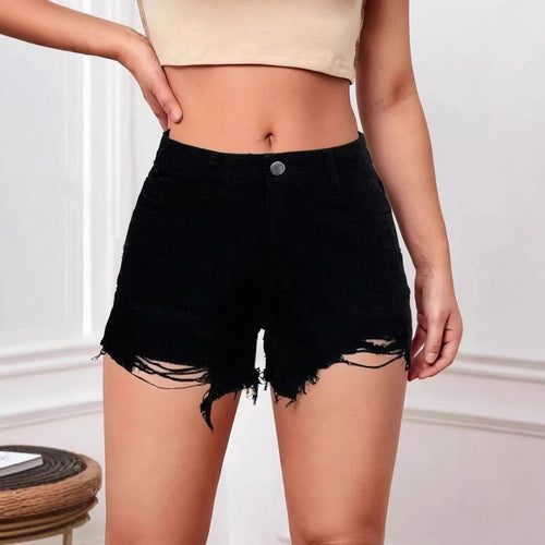Damen modische Destroyed Denim-Shorts mit fransigem Saum Drune