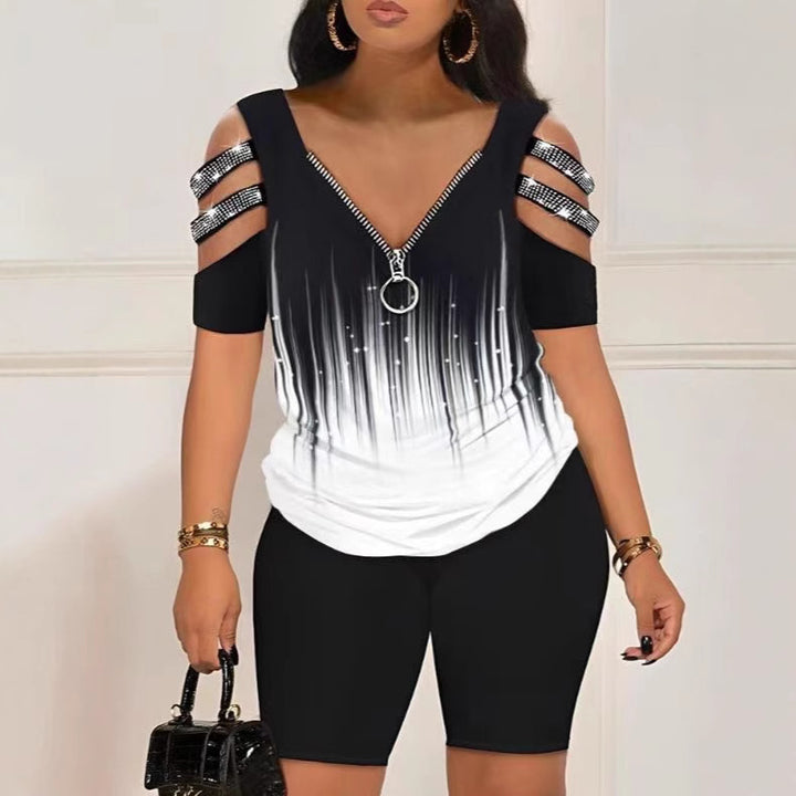 Damen Figurbetontes Oberteil mit schickem Reißverschluss und Cut-Out-Details Drune