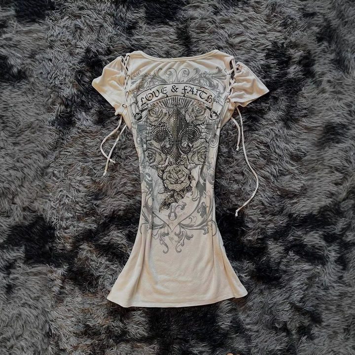 Damen Elegantes T-Shirt mit dekorativen Schnürdetails Drune
