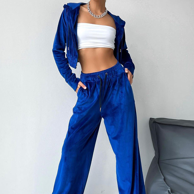 Damen Sportliches Freizeit-Set mit lässiger Kapuzenjacke und weit geschnittenen Hosen Drune