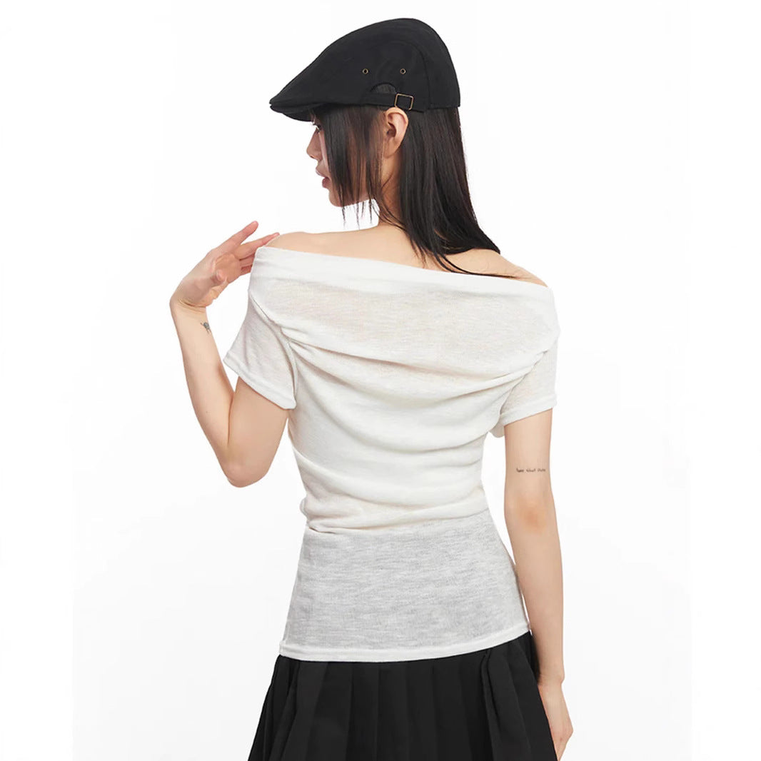 Damen Off-Shoulder Shirt mit grafischem Druck Drune