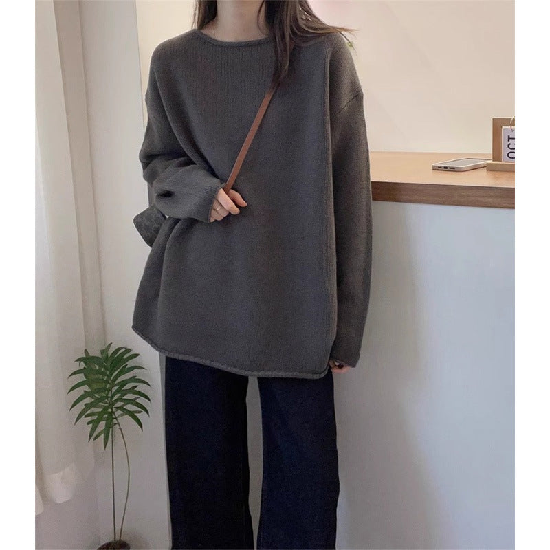 Damen Oversized Strickpullover mit lässigem Schnitt und hohem Kragen Drune
