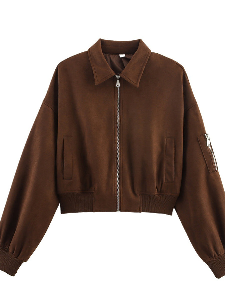 Damen Moderner Cropped Hoodie mit praktischen Taschen und Reißverschluss Drune