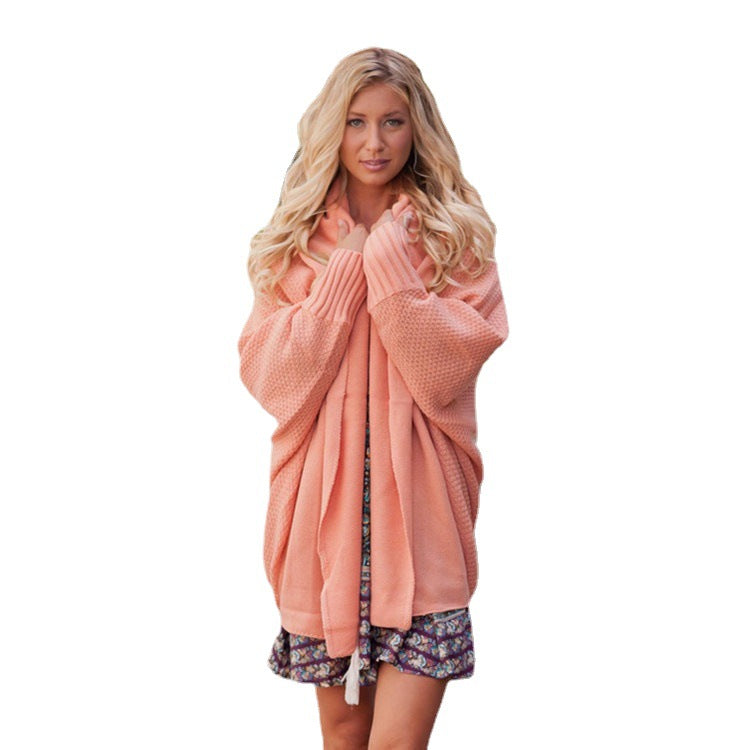 Damen kuschelige Strickjacke mit Kapuze und offenen Seiten Drune