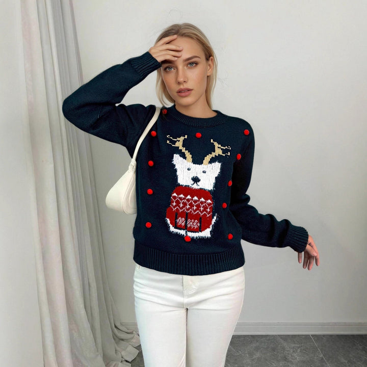 Damen Weihnachtspullover mit festlichem Motiven und kreativen 3D-Details Drune